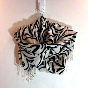 TOLANI Zebra  Pattern Pashmina Silk Blend Scarf Shawl with Fringe